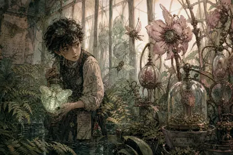 A curious young clockwork inventor with ink-stained fingertips stands ankle-deep - AI生成图片 2