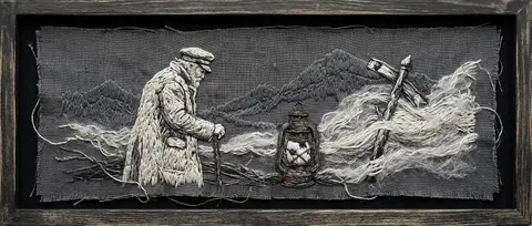 A melancholic textile tableau of a lighthouse keeper in a fog-choked mountain pa - AI生成图片 2