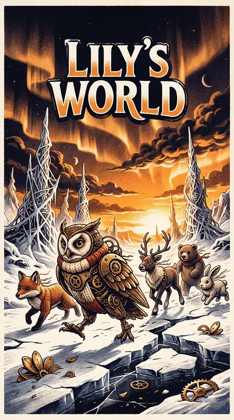 Lily's World, a tense cinematic mobile game cover: a clockwork owl with articula - AI生成图片 2