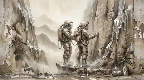vertical composition, high-detail surreal poster-like mural of twin astronaut ex - AI生成图片 2
