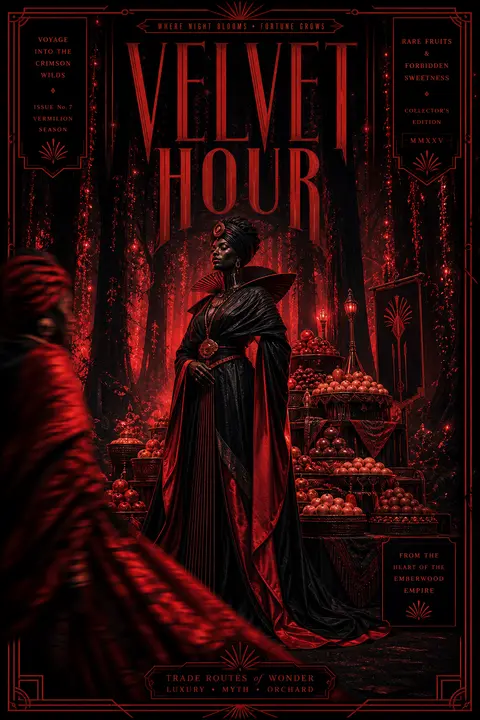 **VELVET HOUR** — 9:16 monumental haute-couture poster in the style of an art de - AI生成图片 2