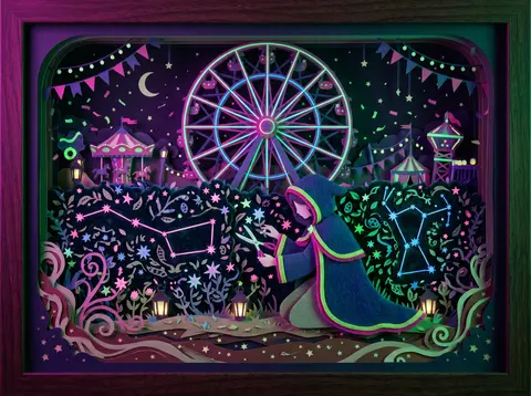A celestial gardener in a soft felt cloak kneels beneath a midnight carnival Fer - AI生成图片 2