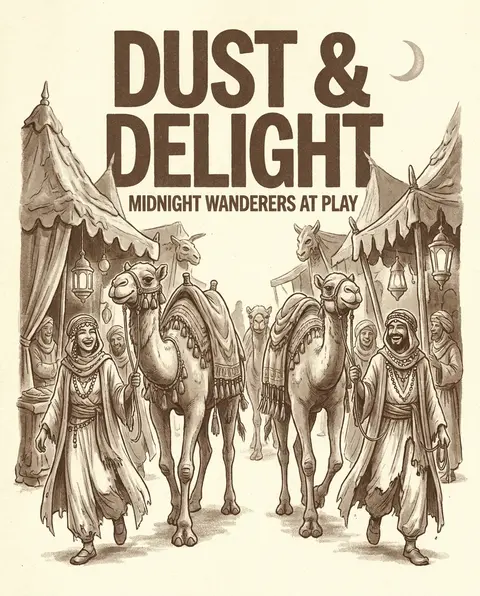 a moonlit carnival procession led by a desert nomad caravan, front-facing full-b - AI生成图片 2