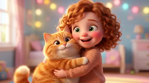 Adorable Pixar-style 3D character illustration of a curly ginger-haired little g - AI生成图片 2