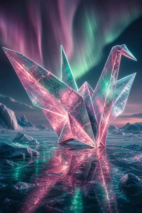 A tense cinematic holographic foil print of an origami paper crane come alive ab - AI生成图片 1