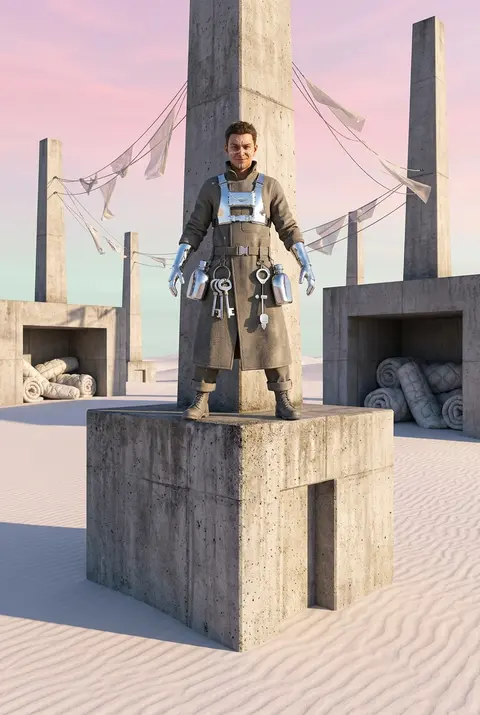 lighthouse keeper balancing atop a monumental concrete signal plinth in a dawn d - AI生成图片 1