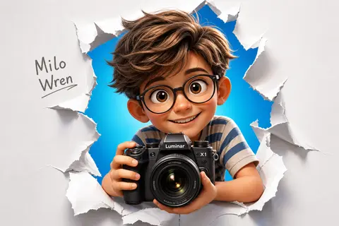A charming stylized 3D cartoon child named Milo Wren, with oversized expressive - AI生成图片 3