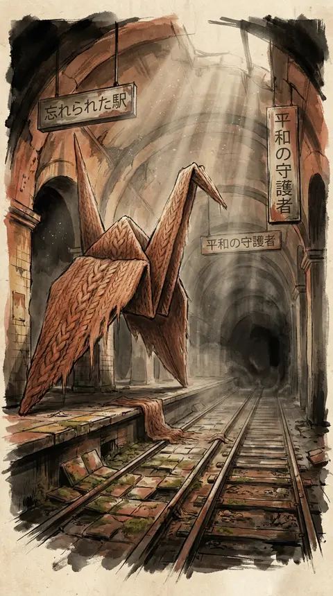 An epic, monumental ink-wash scene on an abandoned subway platform: a living ori - AI生成图片 1
