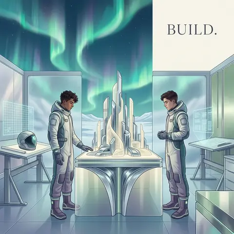 Premium editorial campaign, symmetrical composition: two youthful twin astronaut - AI生成图片 3