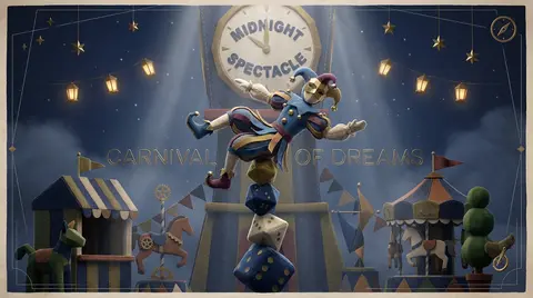 A masked carnival acrobat balances on a towering stack of soft felt dice beneath - AI生成图片 2