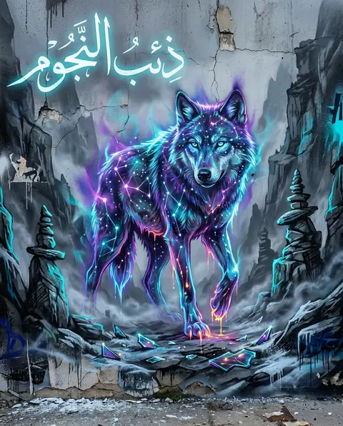 An immense wolf formed from glowing star-charts prowls across a narrow mountain - AI生成图片 3