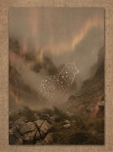 9:16 vertical poster, a wolf formed entirely from constellations standing alone - AI生成图片 1