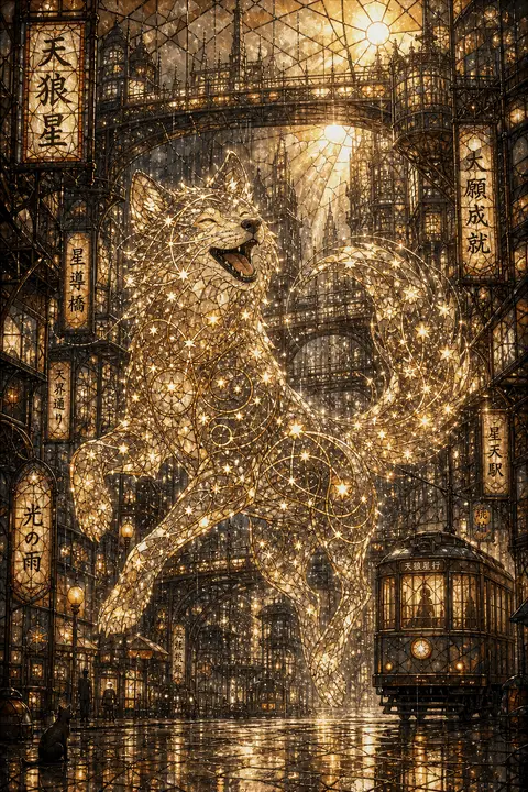 An exuberant celestial wolf assembled from shimmering star clusters and fine orb - AI生成图片 1
