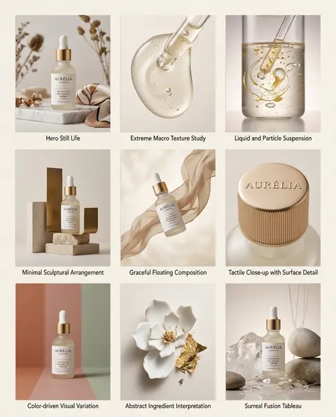 3×3 grid (4:5) luxury campaign board, a single premium product centered and perf - AI生成图片 1