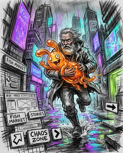 Chaotic, energetic charcoal-sketch key visual for a bizarre personal homepage: a - AI生成图片 1