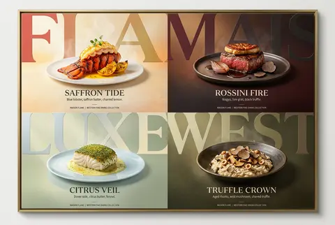 Create an ultra-premium horizontal 2x2 four-panel Western fine-dining campaign p - AI生成图片 3