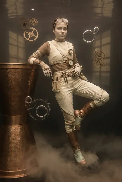 full-body fashion portrait of a youthful inventor adrift in a silent ocean trenc - AI生成图片 2