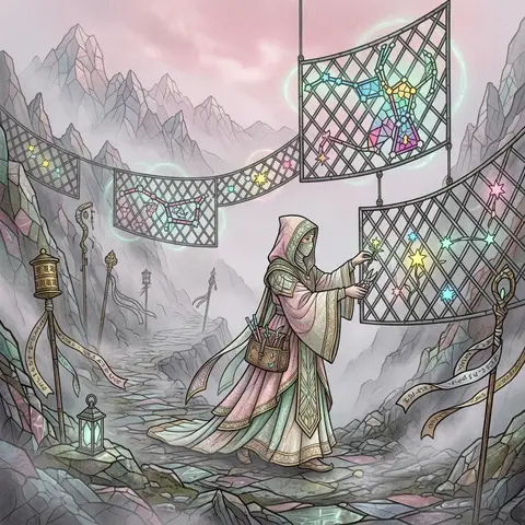 A celestial horticulturist in layered woven-silk robes ascends a fog-drenched mo - AI生成图片 4