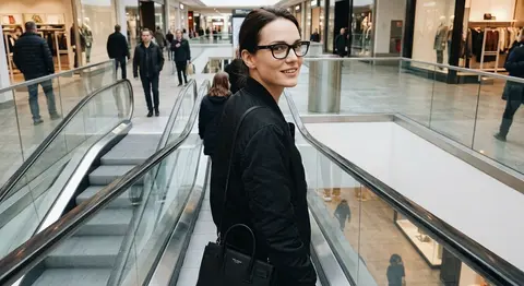Photorealistic smartphone candid of Selene Voss riding an escalator, preserving - AI生成图片 3