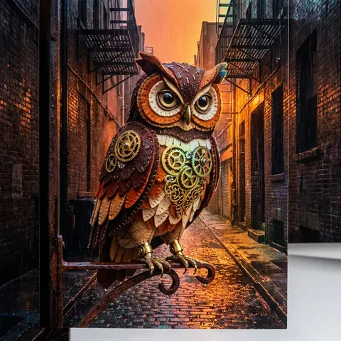 A clockwork owl assembled from layered soft felt panels and delicate brass gears - AI生成图片 3