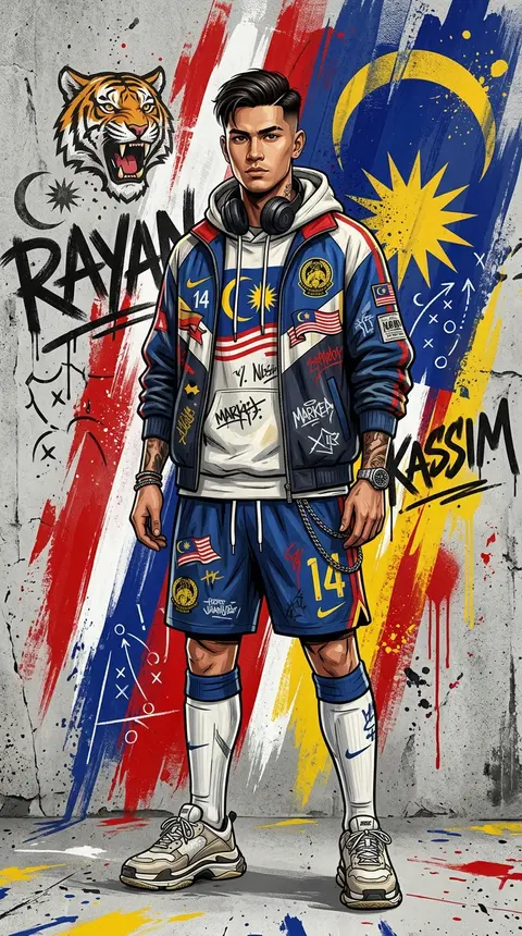 Rayan Kassim, an original Malaysian national-team-inspired football poster hero, - AI生成图片 2