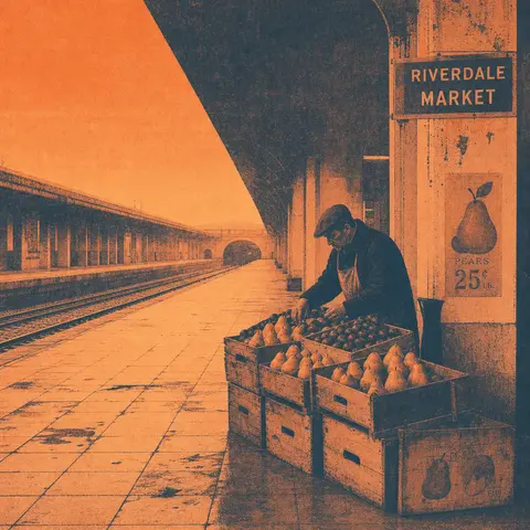 A lonely market fruit vendor stands on an abandoned subway platform, arranging l - AI生成图片 1