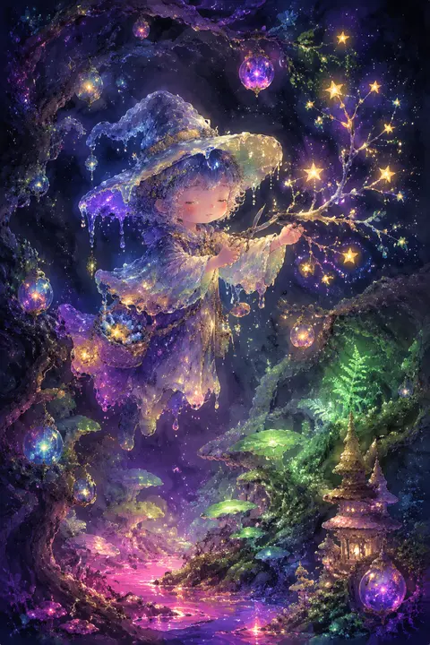 Vertical illustration of a tiny cosmic horticulturist with a round childlike sil - AI生成图片 2