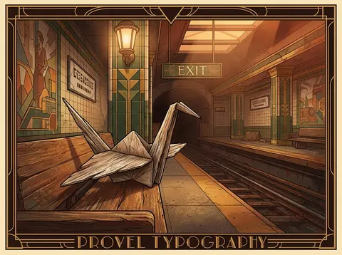 An intimate art deco travel poster of a living origami paper crane poised alone - AI生成图片 2