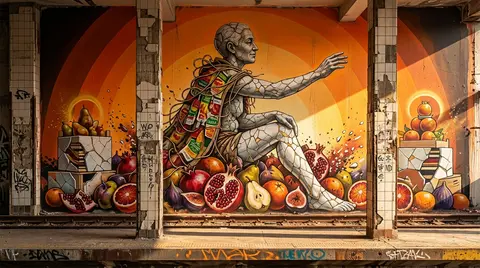 9:16 vertical composition, colossal graffiti street mural on an abandoned subway - AI生成图片 1