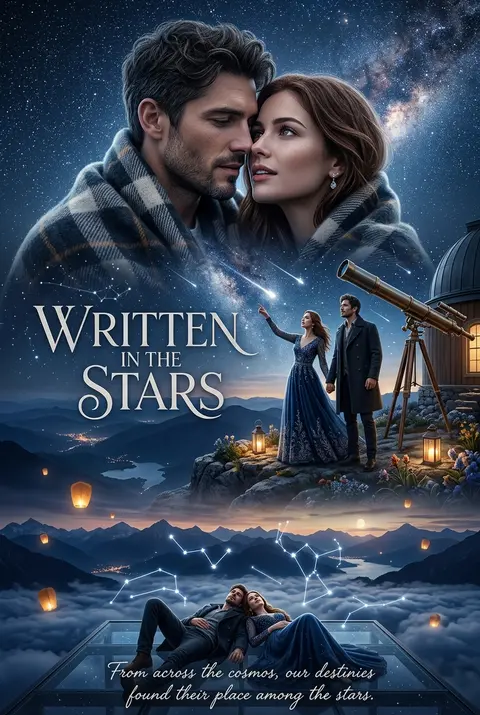 Ultra-realistic cinematic romance poster titled “WRITTEN IN THE STARS,” portrayi - AI生成图片 1