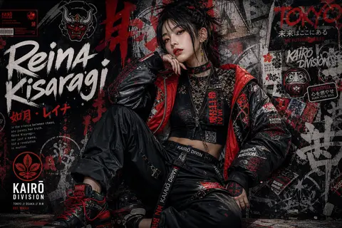 Create a high-detail portrait poster in a bold Japanese graffiti-inspired art st - AI生成图片 1