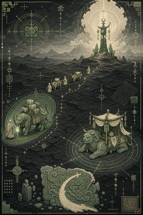 16-bit pixel art poster-like scene, a dreamlike and serene desert nomad caravan - AI生成图片 2