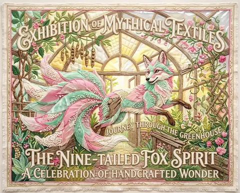 A radiant exhibition poster in exuberant embroidered textile art, centered on a - AI生成图片 1