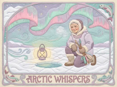 Art nouveau poster, intimate and quiet scene on a frozen tundra beneath sweeping - AI生成图片 3