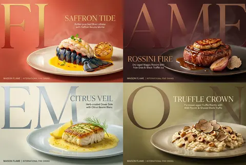 Create an ultra-premium horizontal 2x2 four-panel Western fine-dining campaign p - AI生成图片 4