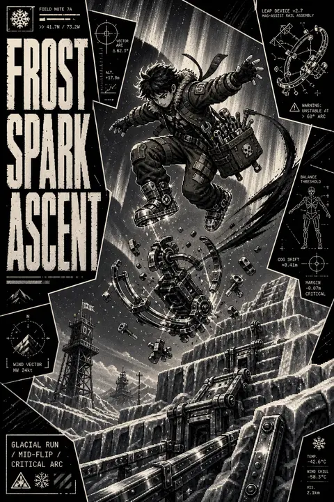 16-bit pixel art poster, vertical composition, monochrome charcoal and bone whit - AI生成图片 1