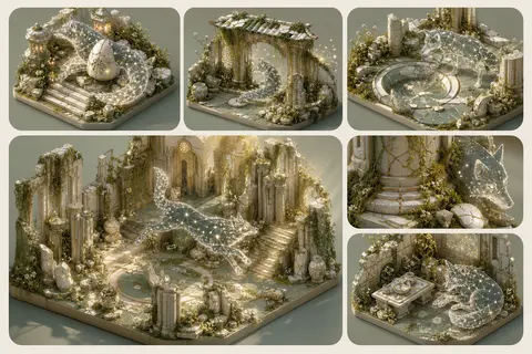 isometric miniature concept board of joyful sunlit relic design studies, ancient - AI生成图片 2
