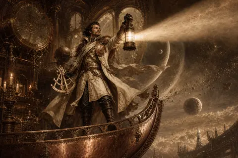 A solitary lighthouse keeper in an orbital citadel, rendered as an epic baroque - AI生成图片 1