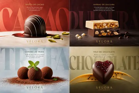 Póster publicitario horizontal de lujo para VÉLORA CHOCOLATERIA, campaña premium - AI生成图片 2