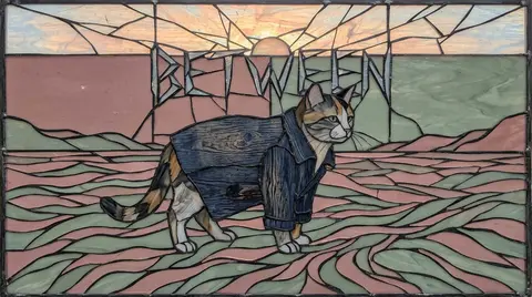 A tea-house cat draped in a weathered driftwood-inspired navy overshirt stands a - AI生成图片 4
