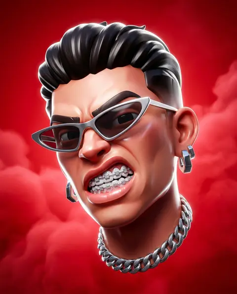 A hyper-stylized, dynamic 3D head portrait of rogue pop icon Zayden Voss floats - AI生成图片 3