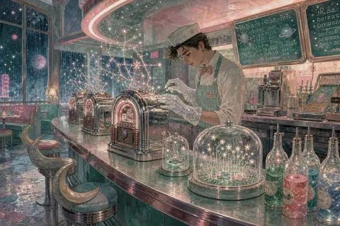A celestial gardener in a mint-striped apron and translucent frosted-crystal glo - AI生成图片 2