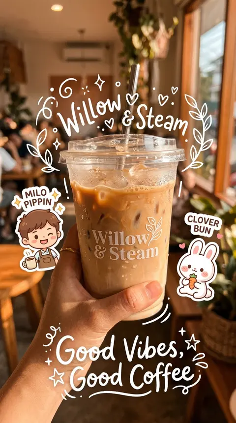 Close-up aesthetic shot of a hand holding an iced coffee in a transparent `Willo - AI生成图片 2