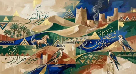 Saudi abstract illustration, contemporary Saudi fine art vision, an abstract med - AI生成图片 1