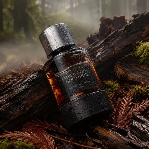 Ultra-realistic premium fragrance product shot of a perfume bottle named **Ember - AI生成图片 1