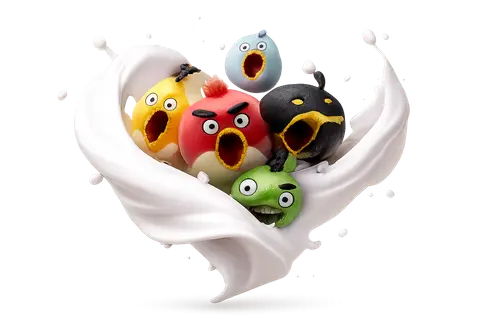 A high-speed studio photograph of a cluster of "angry birds" suspended midair, - AI生成图片 1