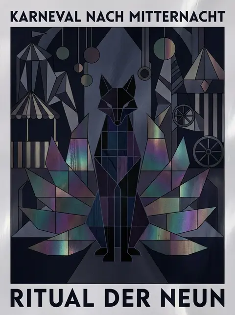 A midnight carnival ritual rendered as a severe Bauhaus poster: a mythical nine- - AI生成图片 2