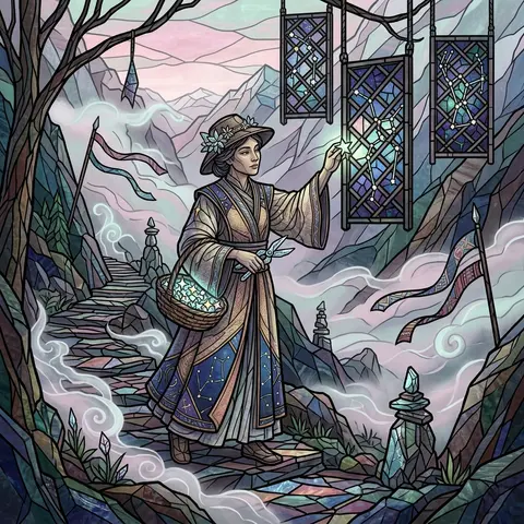 A celestial horticulturist in layered woven-silk robes ascends a fog-drenched mo - AI生成图片 2