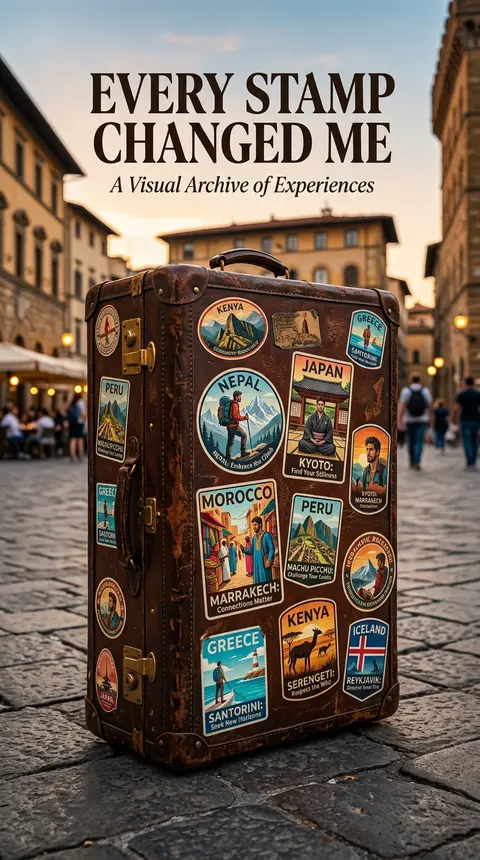 A premium 9:16 travel advertising poster.Main Subject: A luxury suitcase covered - AI生成图片 1
