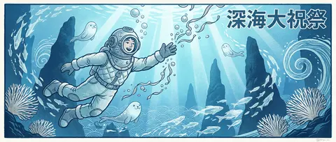 masterpiece, best quality, vertical poster, exuberant deep-sea diver drifting th - AI生成图片 2